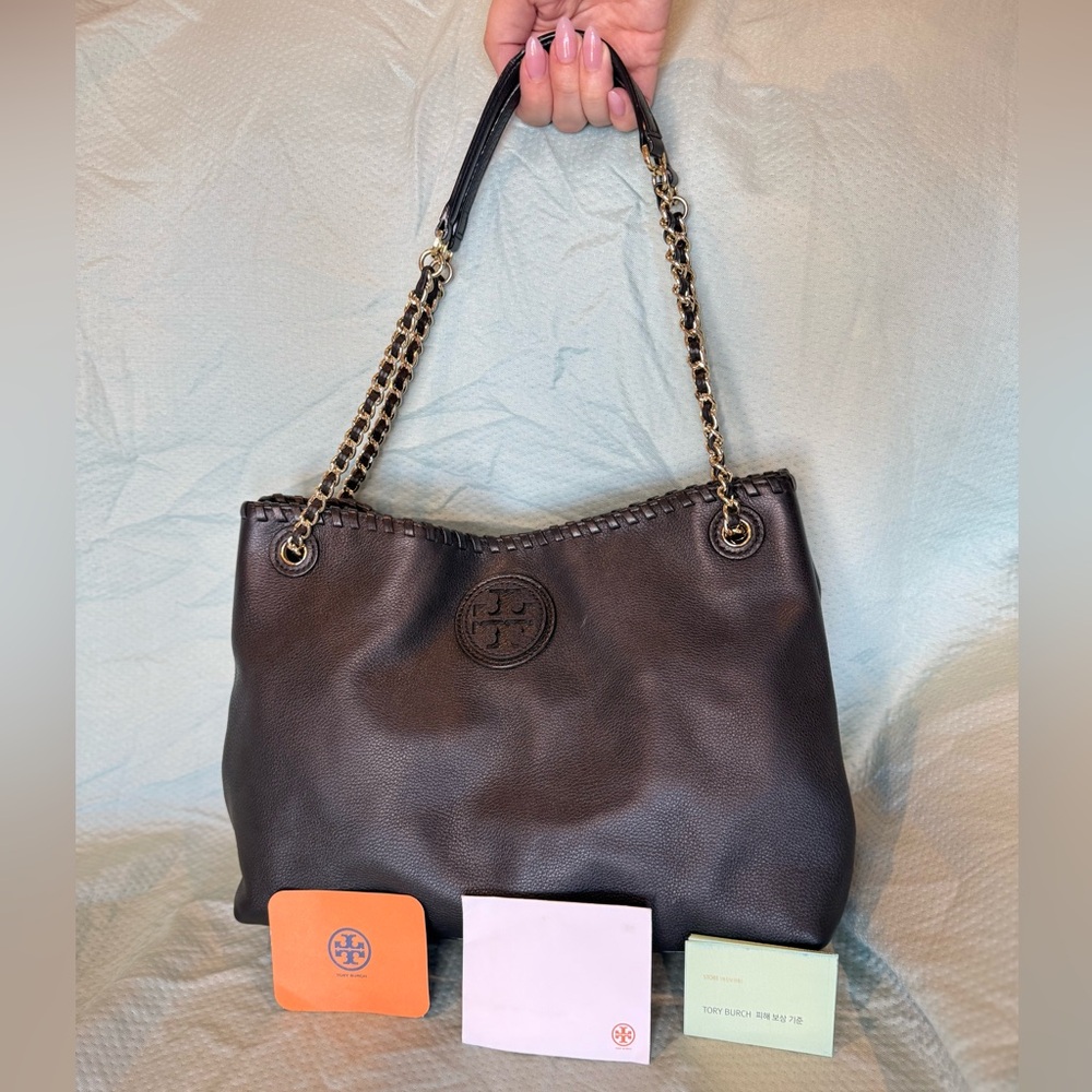 Tory Burch Black Leather Tote Bag 2 Way!